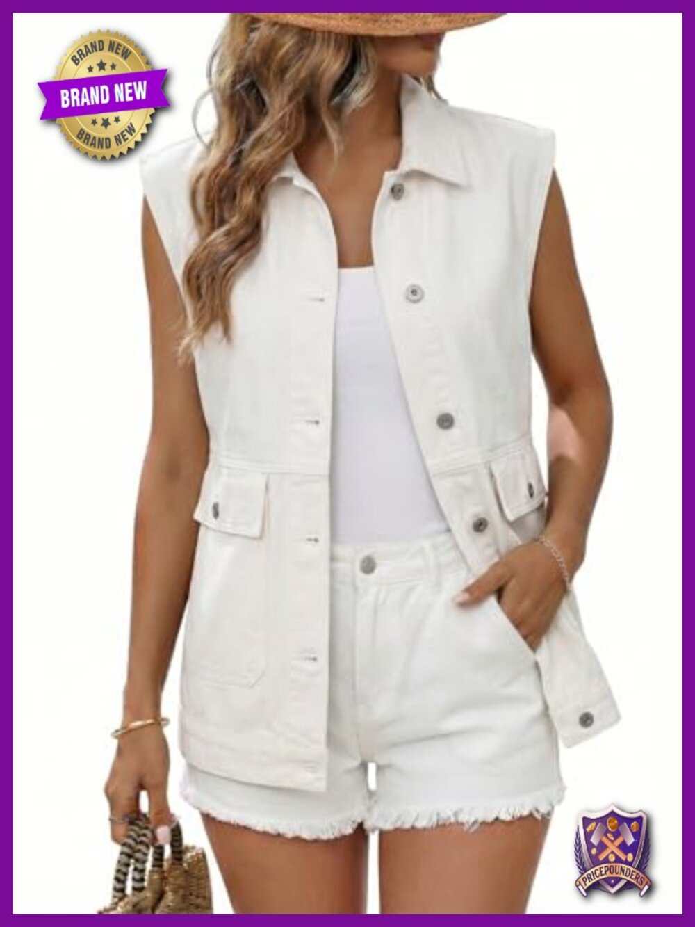Sleeveless Denim Vest Button Down Cotton Blend Layering Jean Jacket